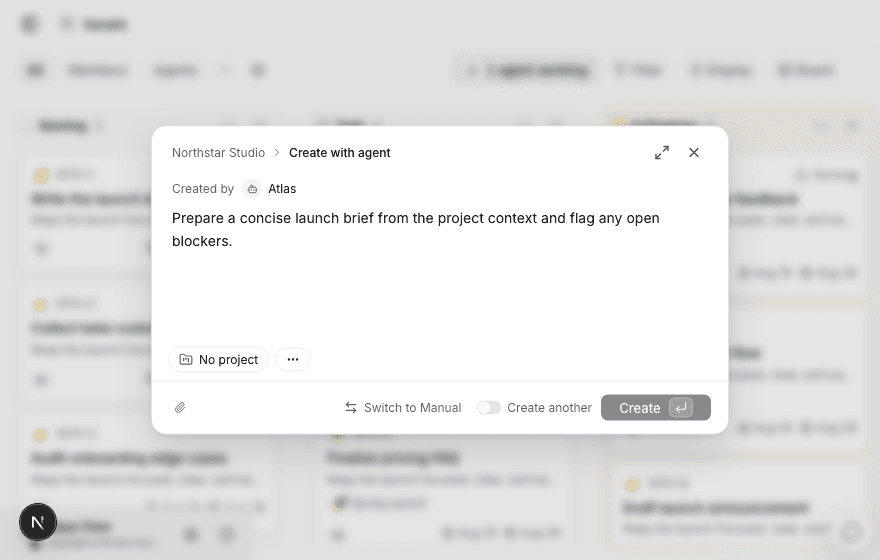 New issue dialog in agent mode: Created by set to Atlas